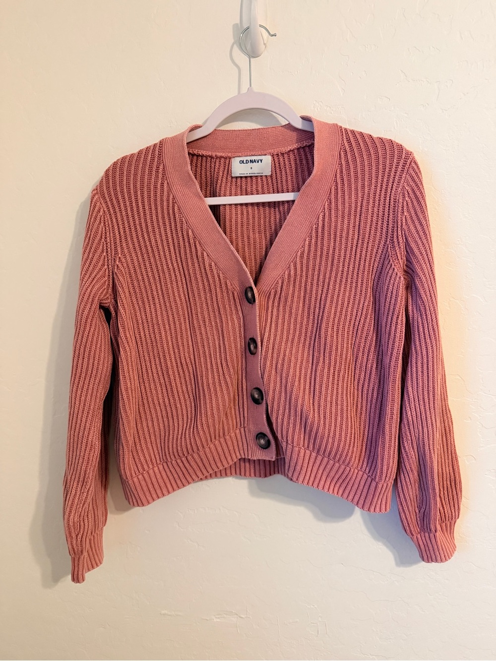 Old Navy Dusty Rose Ribbed Button-Front Cardigan